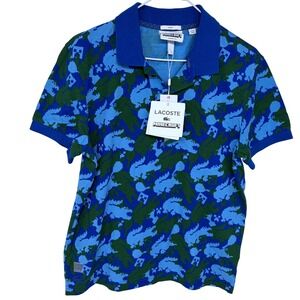 NEW Lacoste Minecraft Polo Shirt Medium AOP Unisex Blue Green Creepers Crocodile